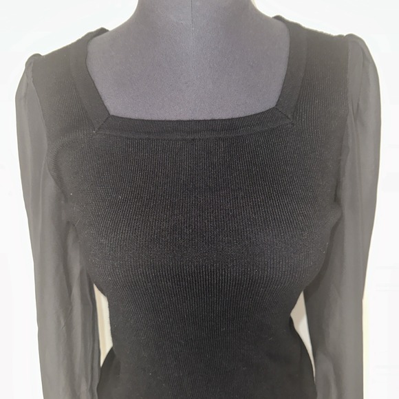 Carmen Marc‎ Valvo Size M Black Square Neck Chiffon Long Sleeve - Picture 2 of 12
